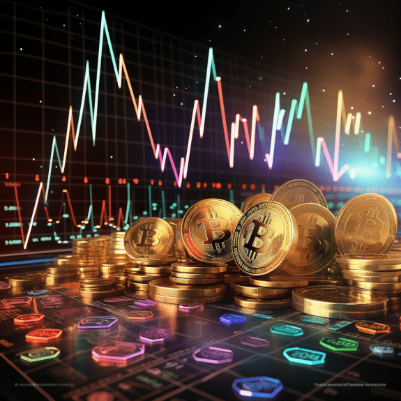 Graph depicting Crypto Price Volatility Analysis, surrounded by a variety of cryptocurrency logos.