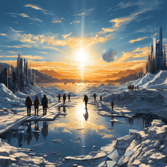 A bright sun melting the icy digital world of crypto, revealing a Jobs Rebound beneath.