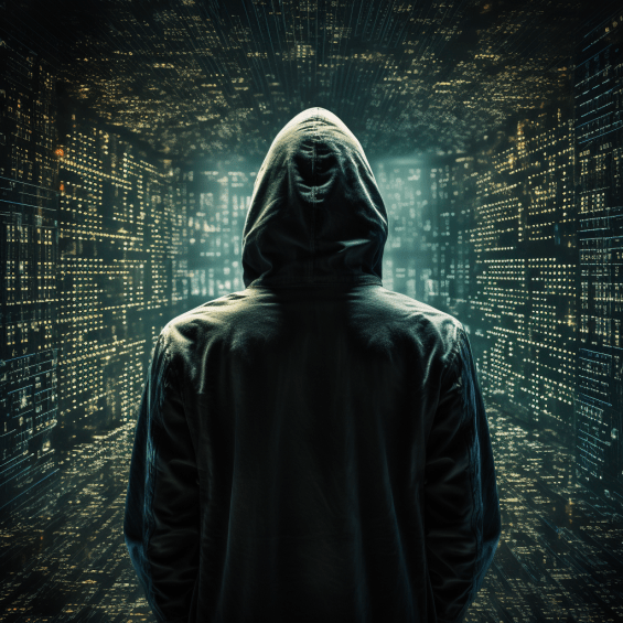 A conceptual image representing a crypto heist, highlighting the need to safeguard career crypto with digital binary code and a silhouette of a hacker.