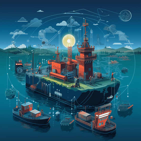 A visual representation of blockchain technology securing sustainable fishing practices.