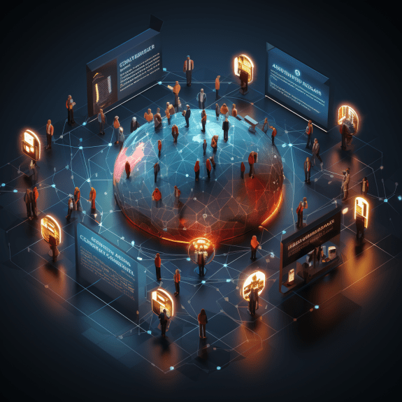 Illustration of a complex smart contract network, symbolizing the intricate world of blockchain technology and crypto recruitment.