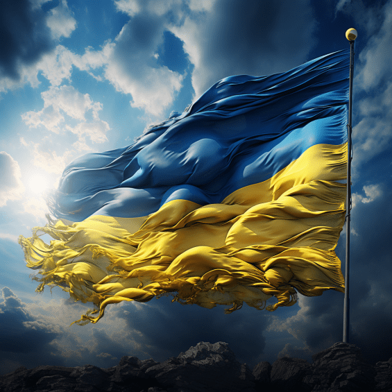 Ukrainian flag with blockchain symbols overlay - resilience through Crypto for Ukraine technology