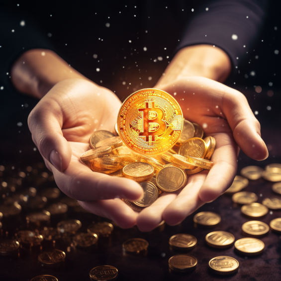 Digital artwork depicting the concept of crypto philanthropy with symbols of blockchain, digital currencies, and the spirit of giving.